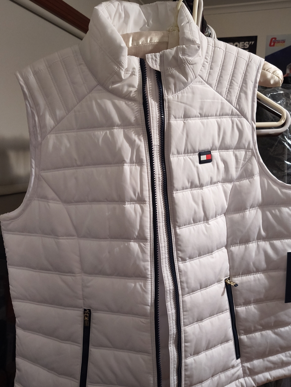 Tommy Hilfiger White Quilted Vest with Navy Trim
